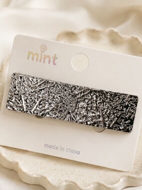 Silver Textured Metal Hair Barrette Minimalist Statement Hair Clip